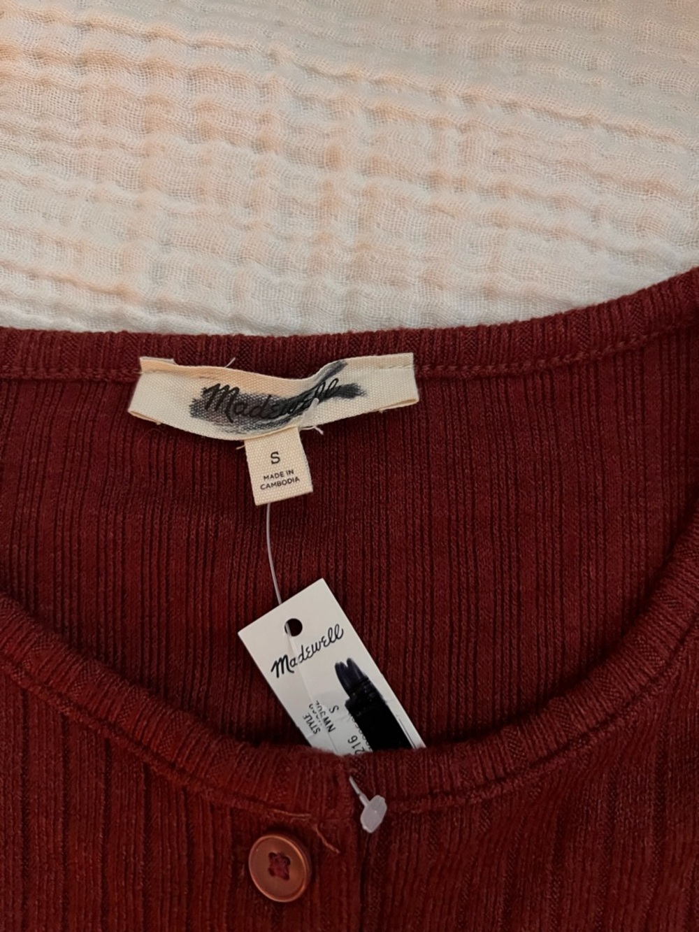 Madewell Ribbed Button-Up Cardigan in Deep Wine - Picture 2 of 3